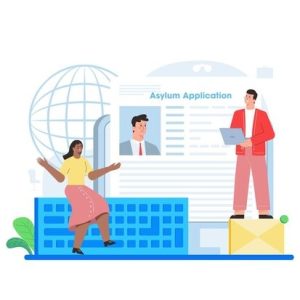 Online asylum application concept. Idea of apply asylum application by immitax lawyers for US